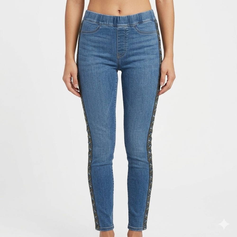 Tommy Hilfiger Denim Floral Side Stripe Pull-On Jeggings Women's XS Blue EUC‎